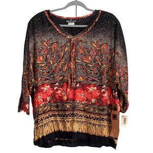 NWT Carole Little Multicolor Floral Paisley Print Womens Top Size 16 With 3/4 Sl